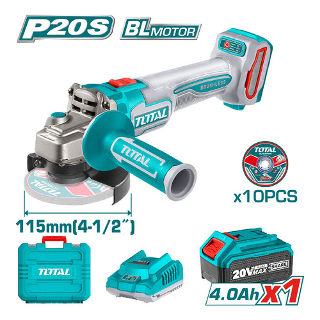 Esmeril Angu Industrial Blmotor + Bat 4a + Carg + Disc Total Color Turquesa Frecuencia 50 60hz 2