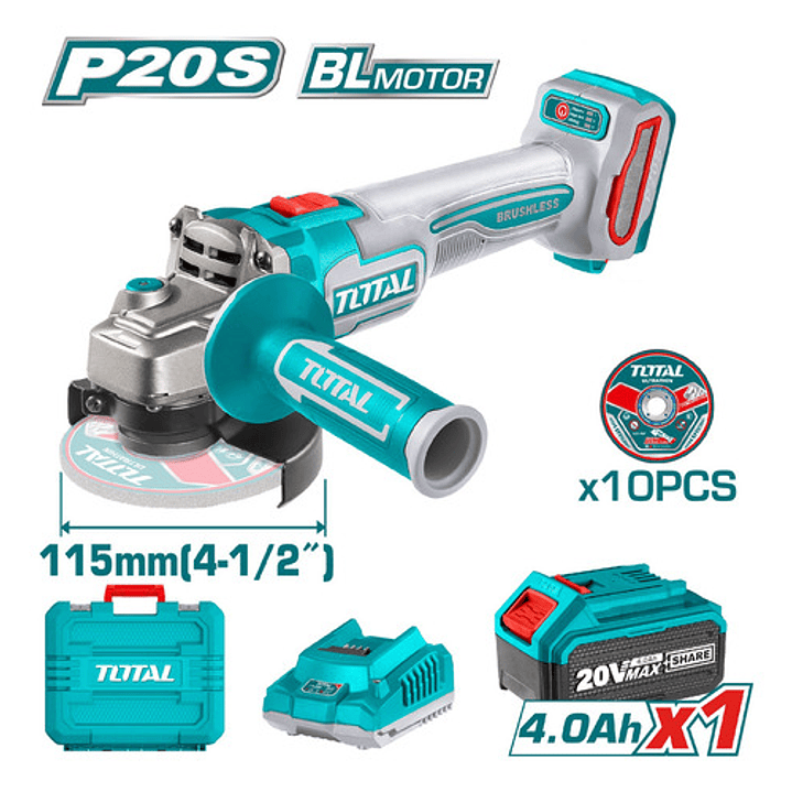 Esmeril Angu Industrial Blmotor + Bat 4a + Carg + Disc Total Color Turquesa Frecuencia 50 60hz 2