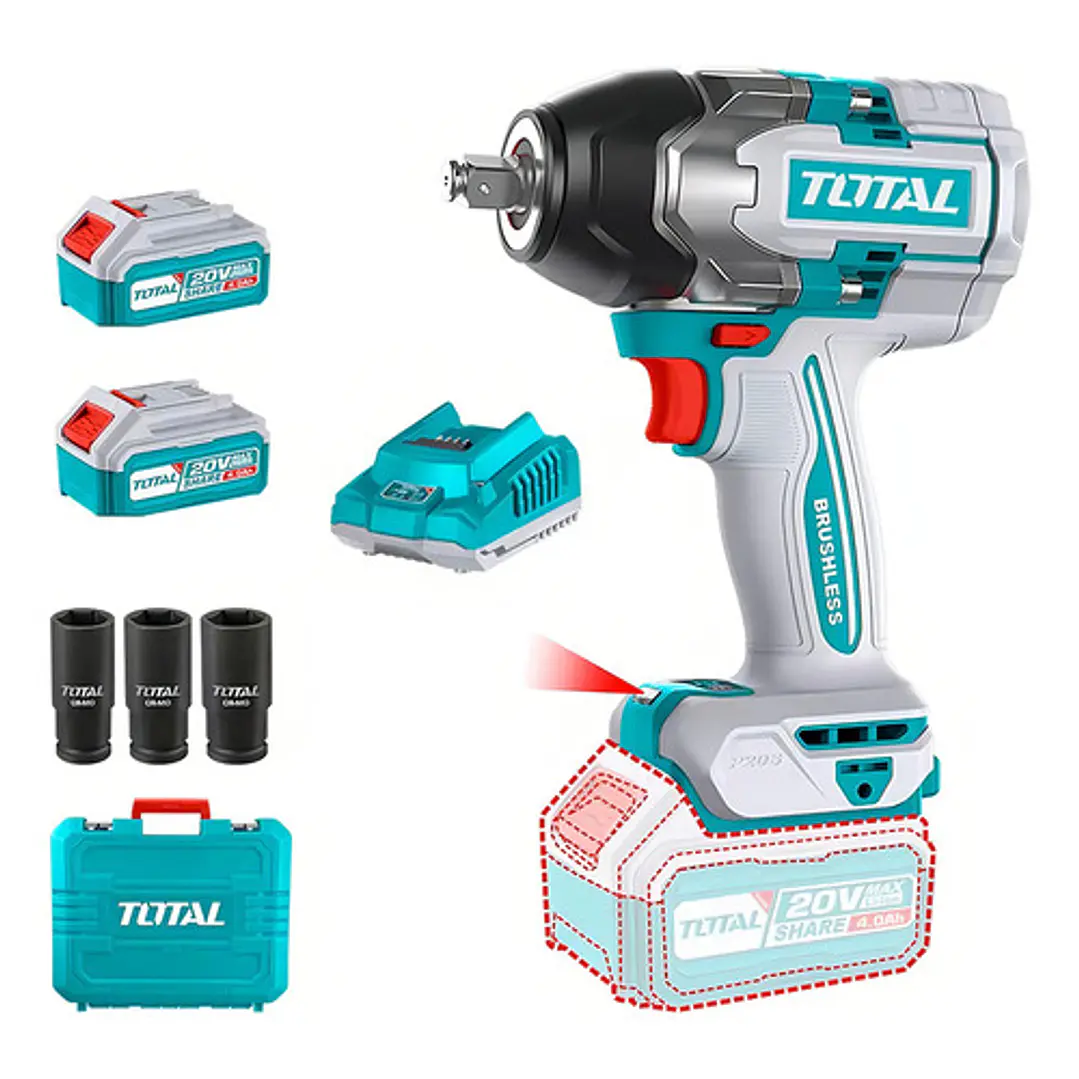 Taladro Pistola Llave Impacto 20v 2bat+ Carg 850nm Total Color Turquesa 1