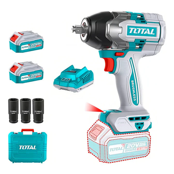 Taladro Pistola Llave Impacto 20v 2bat+ Carg 850nm Total Color Turquesa 1