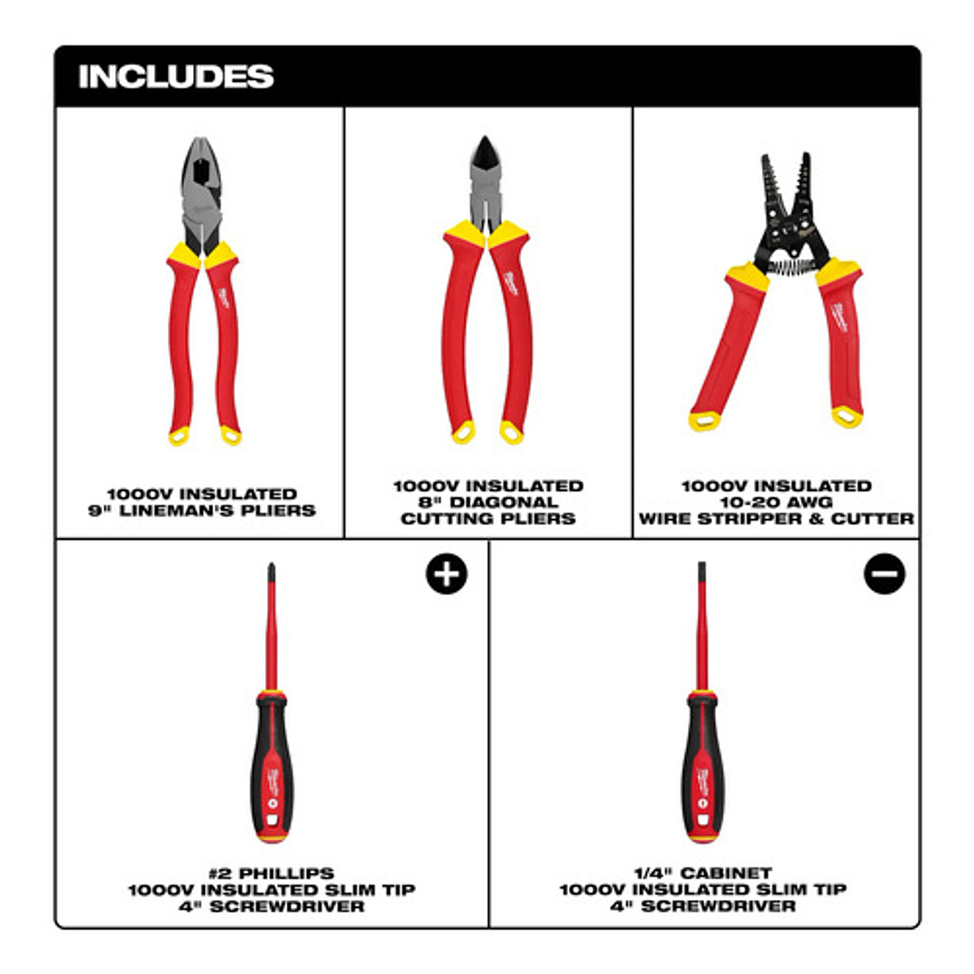 Kit Herramientas Aisladas 5 Pzas 1000v 48-22-2215 Milwauke 2