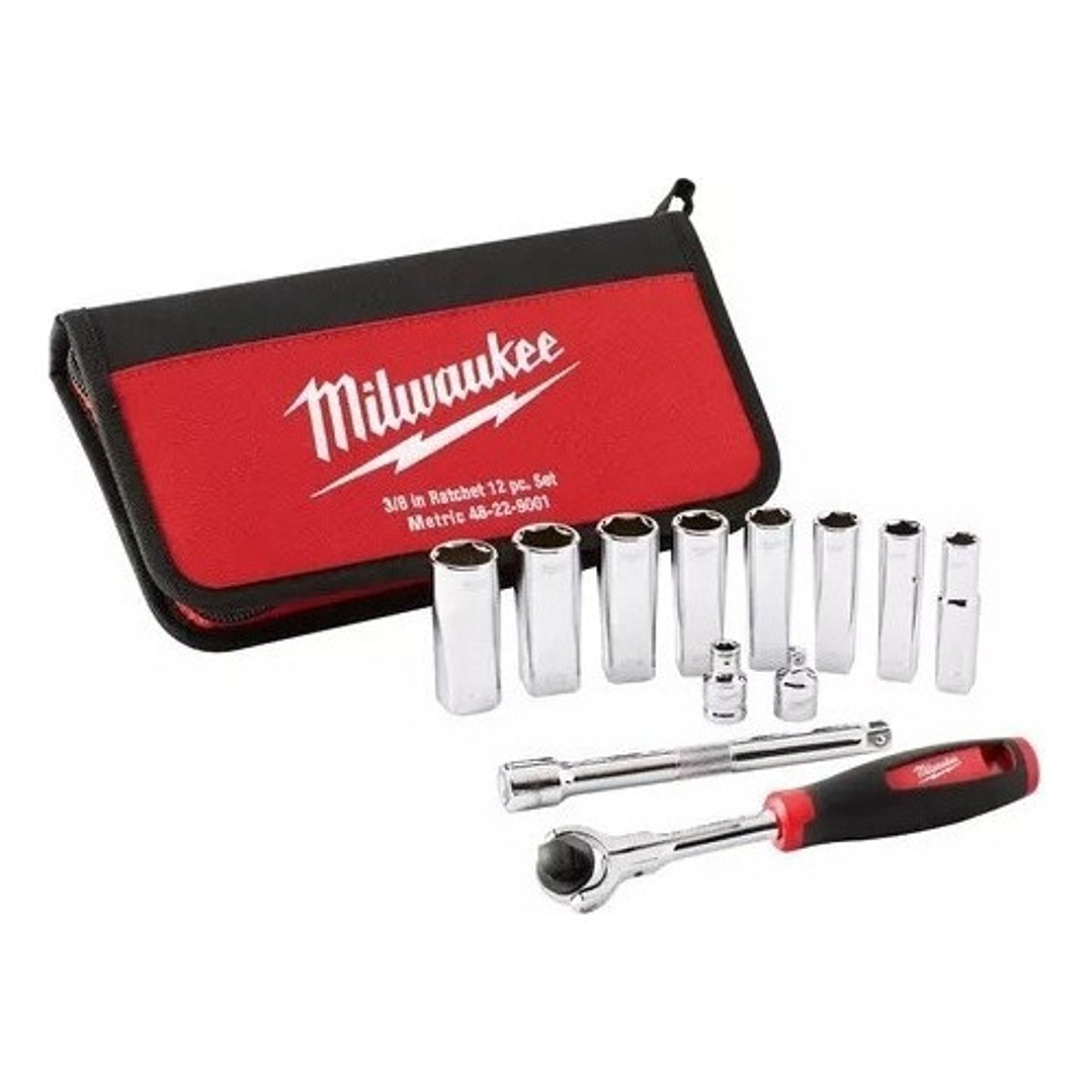 Juego De Dados Metricos 12 Pzs Mm 3/8 Milwaukee 48-22-9001 1