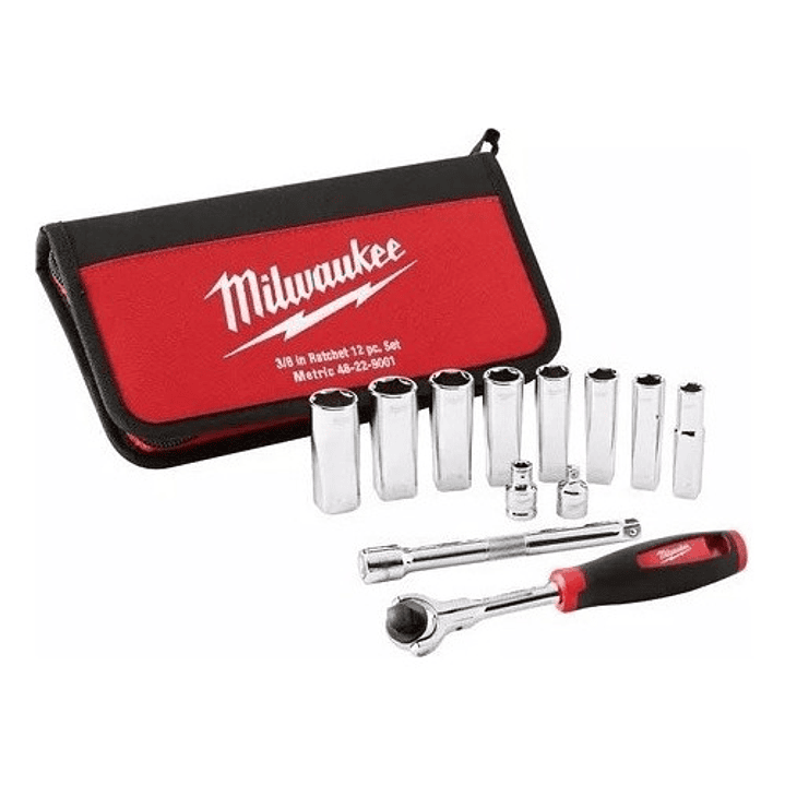 Juego De Dados Metricos 12 Pzs Mm 3/8 Milwaukee 48-22-9001 1
