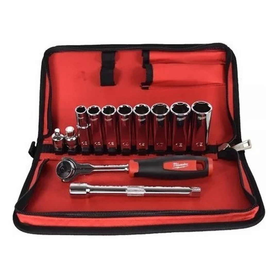 Juego De Dados Metricos 12 Pzs Mm 3/8 Milwaukee 48-22-9001 3