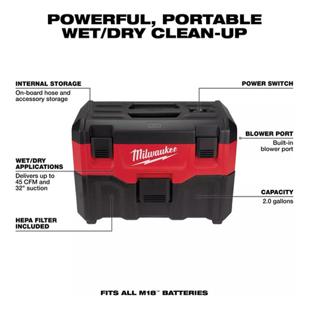 Aspiradora Batería M18 Seco Húmedo (0880-20) Milwaukee 2