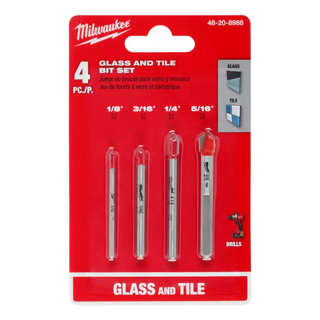 Milwaukee Brocas Para Vidrio Y Cerámica 4 Piezas 48-20-8988 3