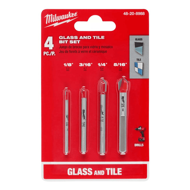 Milwaukee Brocas Para Vidrio Y Cerámica 4 Piezas 48-20-8988 3