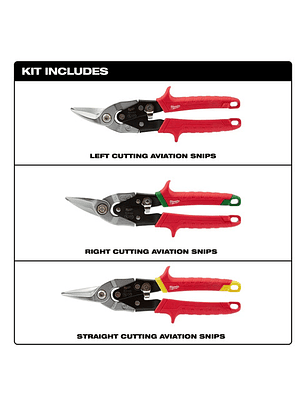 Juego De Tijeras De Aviación 3pcs Milwaukee 48-22-4533