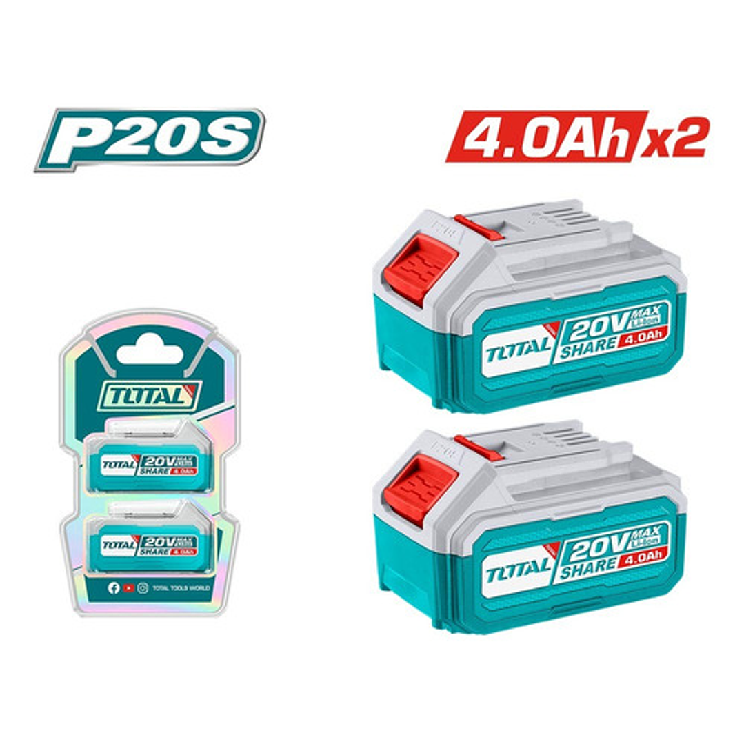 Pack 2 Baterías De Litio-ion 20v 4 Amperes Industrial Total 2