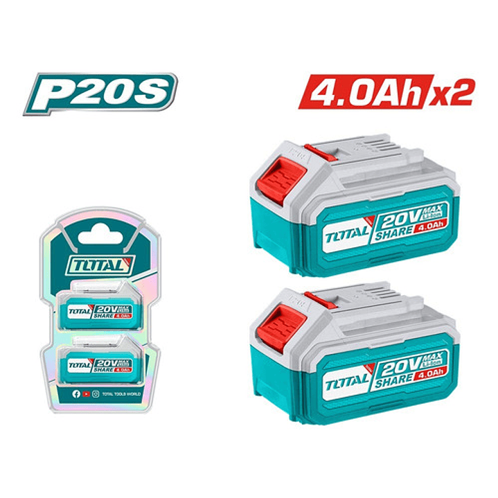Pack 2 Baterías De Litio-ion 20v 4 Amperes Industrial Total 2