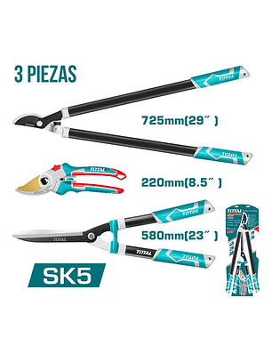 Set Tijeras De Podar Para Jardín Industrial 3 Piezas Total Color Turquesa