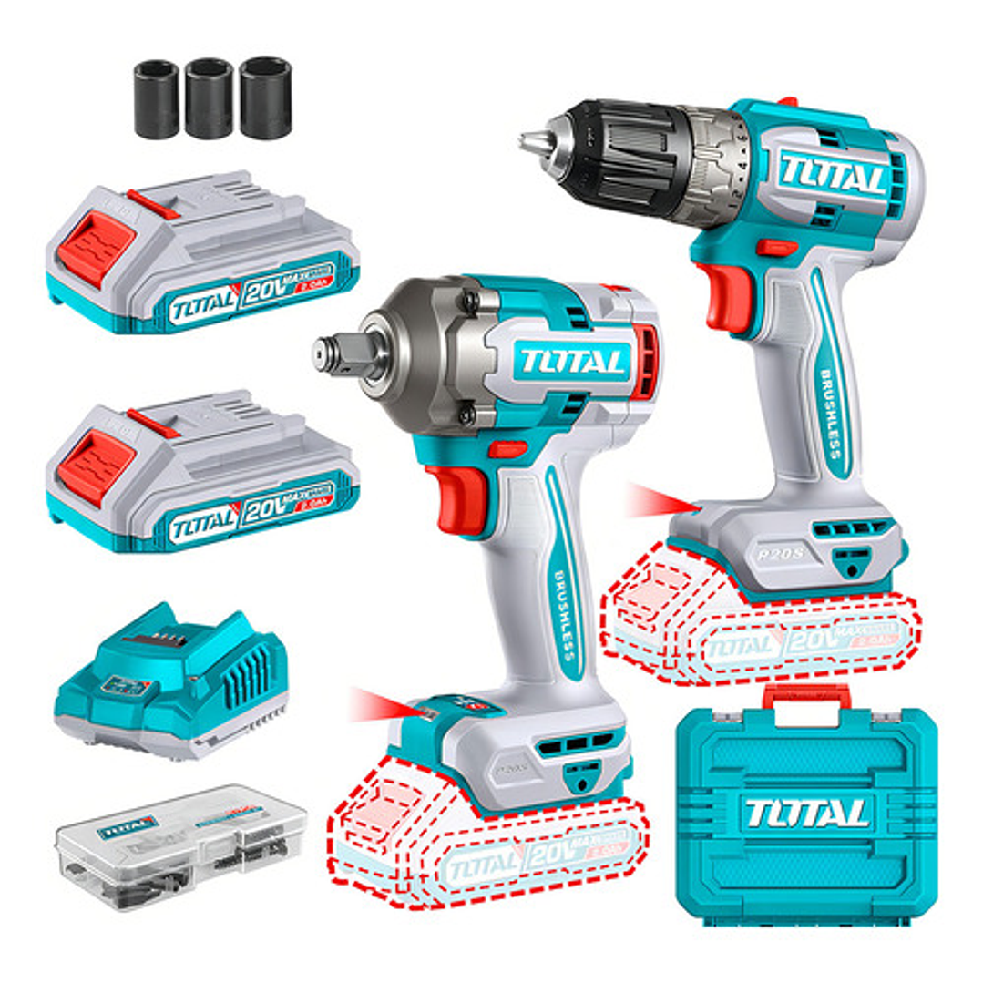 Kit Llave Impacto 400nm + Taladro 20v 2bat+ Carg Total 1