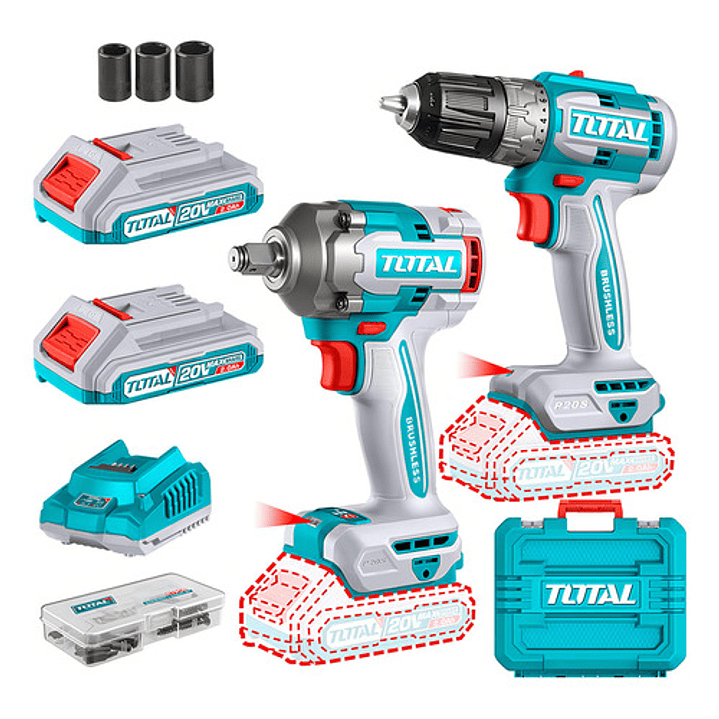 Kit Llave Impacto 400nm + Taladro 20v 2bat+ Carg Total 1