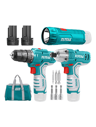 Combo Taladro + Atornillador + Linterna Inalámbric 12v Total Color Pantone 322c