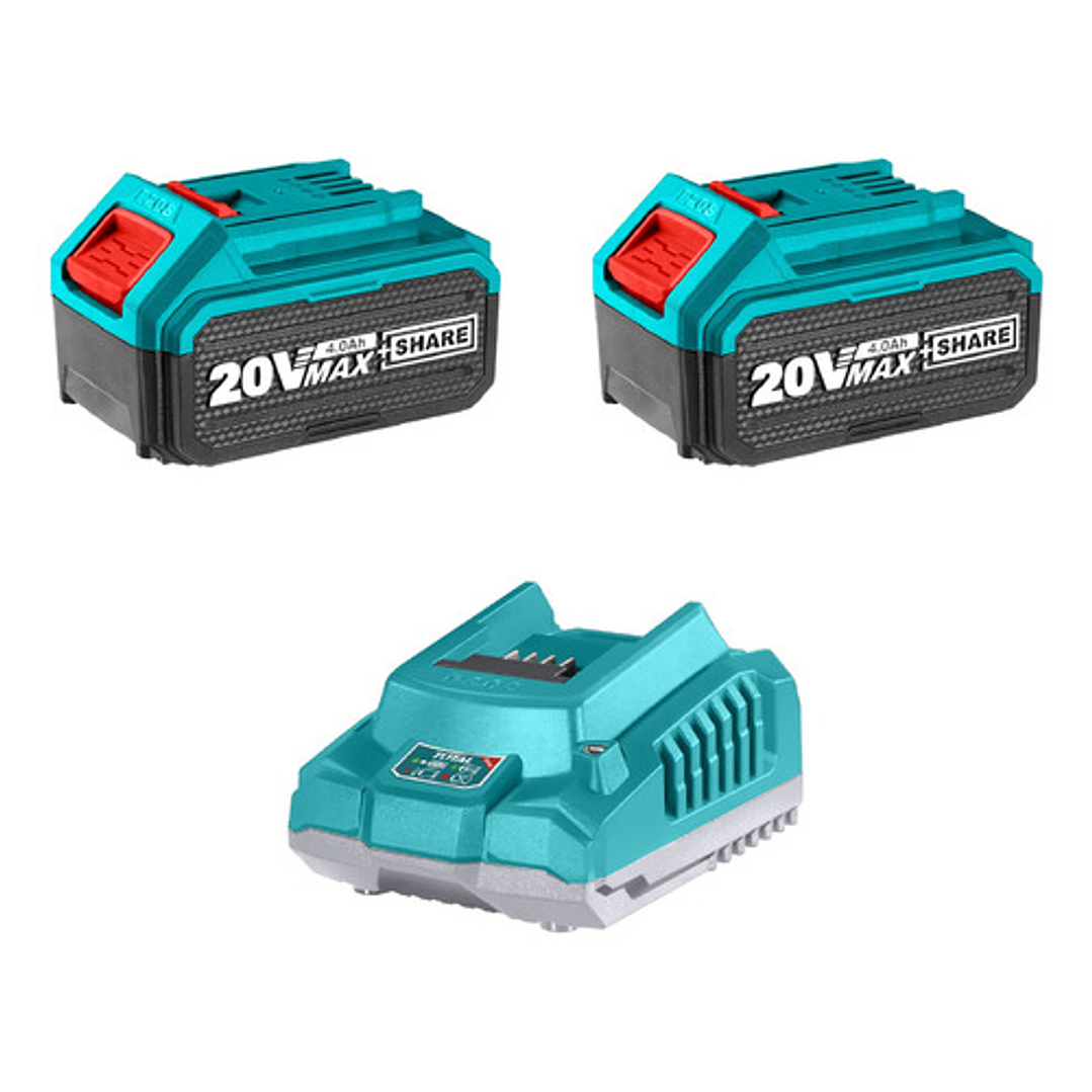 Pack 2 Baterías 4ah 20v + Cargador Inteligente Total 3