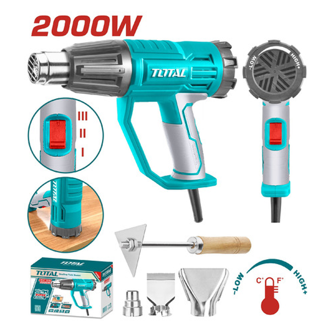 Pistola De Calor Industrial 2000w 550°c + 4 Accesorios Total Color Turquesa 2