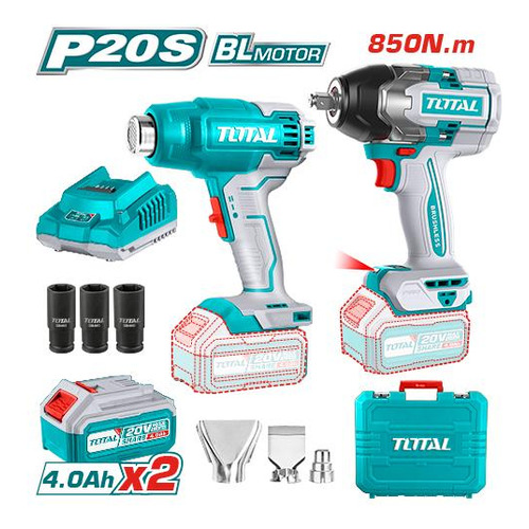 Kit Llave De Impacto 850nm + Pistola Calor Inalámbrica Total 2