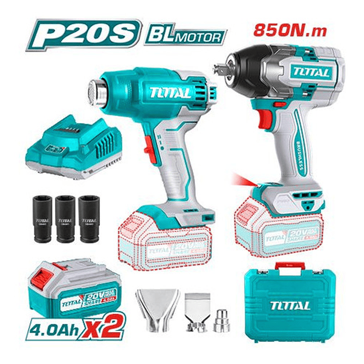 Kit Llave De Impacto 850nm + Pistola Calor Inalámbrica Total 2