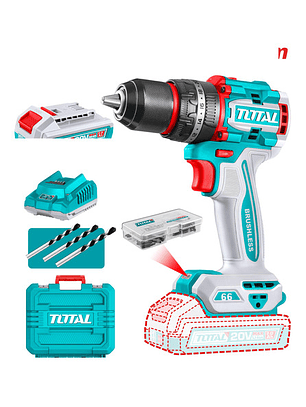 Taladro Percutor Total 66nm Brushless + 2bat + Maletin