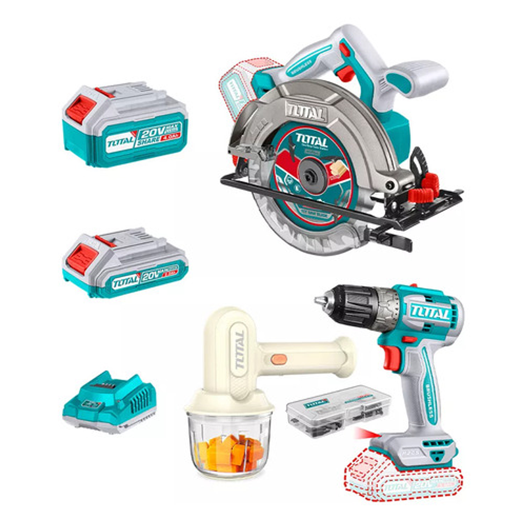 Sierra Circ 165mm 20v + Taladro 10mm + Batid. Mano 25w Total 1