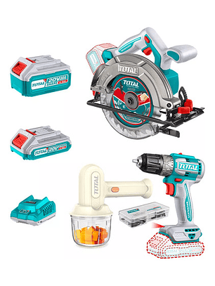 Sierra Circ 165mm 20v + Taladro 10mm + Batid. Mano 25w Total