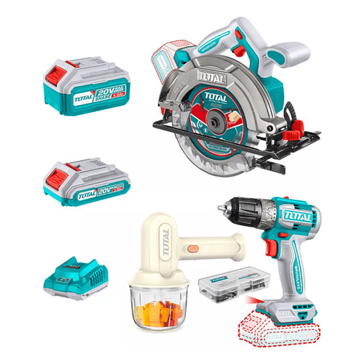 Sierra Circ 165mm 20v + Taladro 10mm + Batid. Mano 25w Total 1