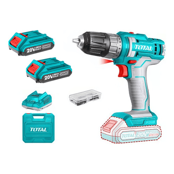 Taladro 45nm Industrial 20v + 2 Bat 2a + Carg + 47 Acc Total Color Turquesa Frecuencia 50 60hz 1