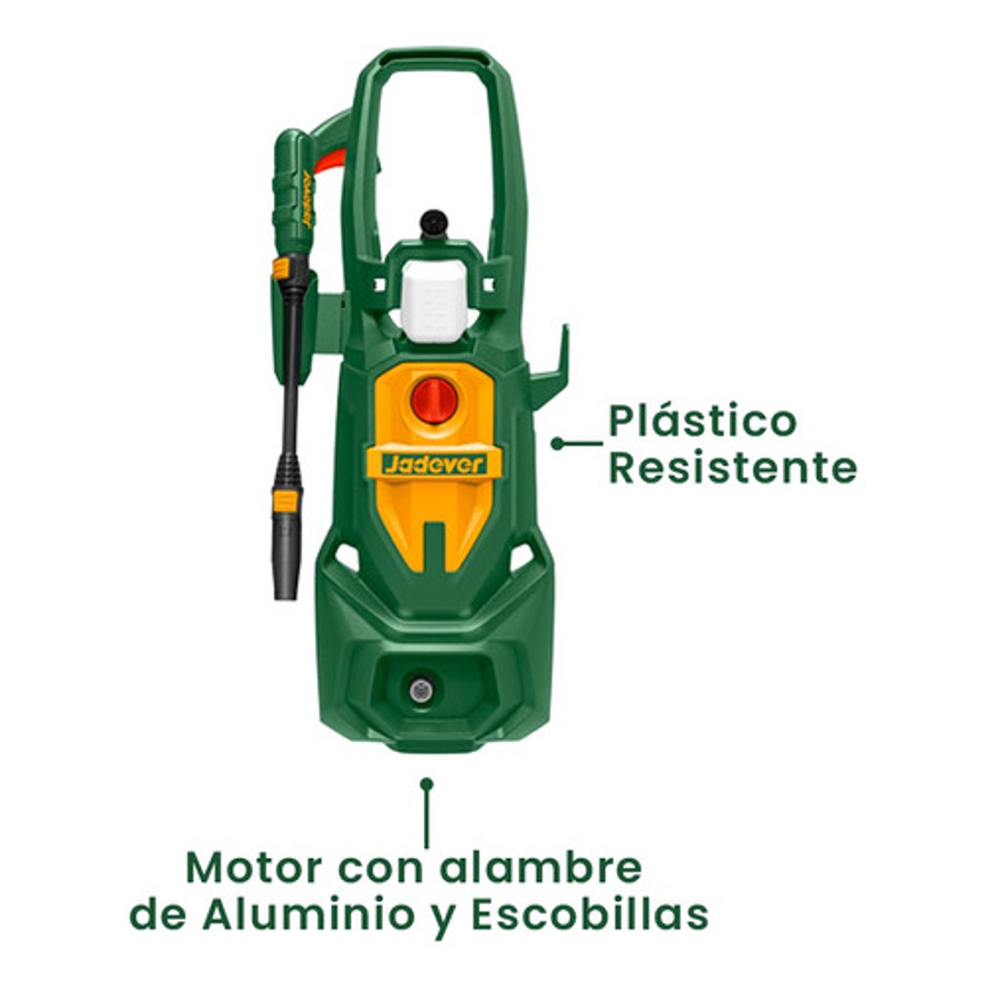 Hidrolavadora Alta Presión 1800w 130bar + 4 Piezas Jadever Color Verde Frecuencia 50/60hz 2
