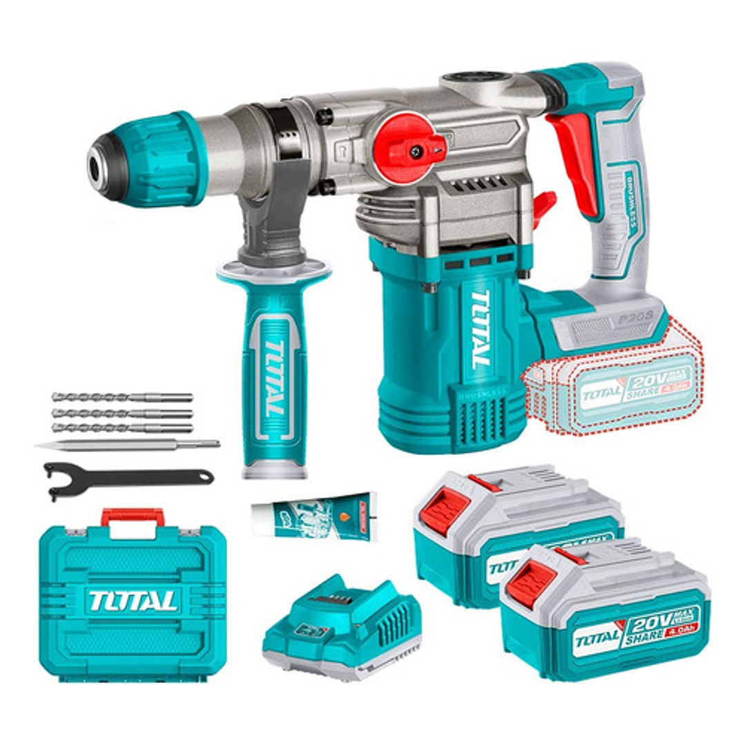 Rotomartillo Sds Plus 4.5j 20v + 2 Bat 4a + Carg + Acc Total Color Turquesa Frecuencia 50 60hz 1