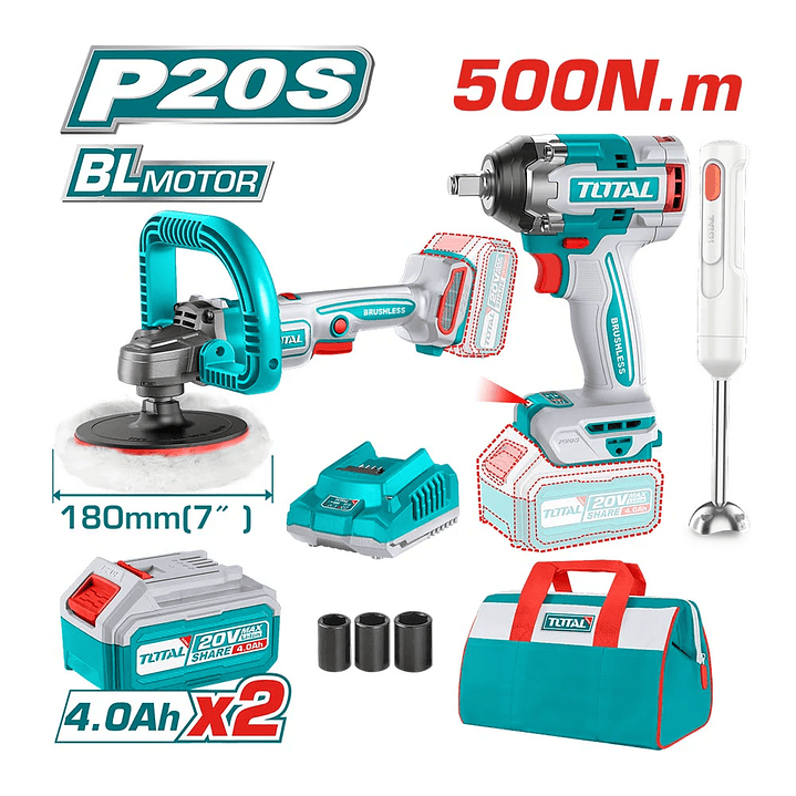 Kit Llave De Impacto+ Pulidora+ Batidora Multimixer 20v Color Turquesa 20v