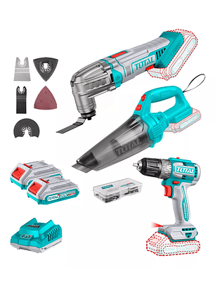 Multiherramienta 20v + Taladro Inál 10mm + Aspiradora Total