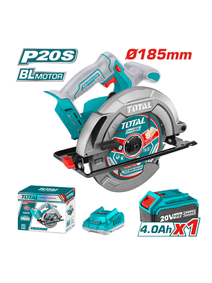 Sierra Circular 185mm Brushless 20v + Batería 4ah + Cargador + 2 Accesorios TOTAL