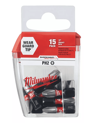 Set De 15 Puntas De Impacto Milwaukee Ph2 X 25mm