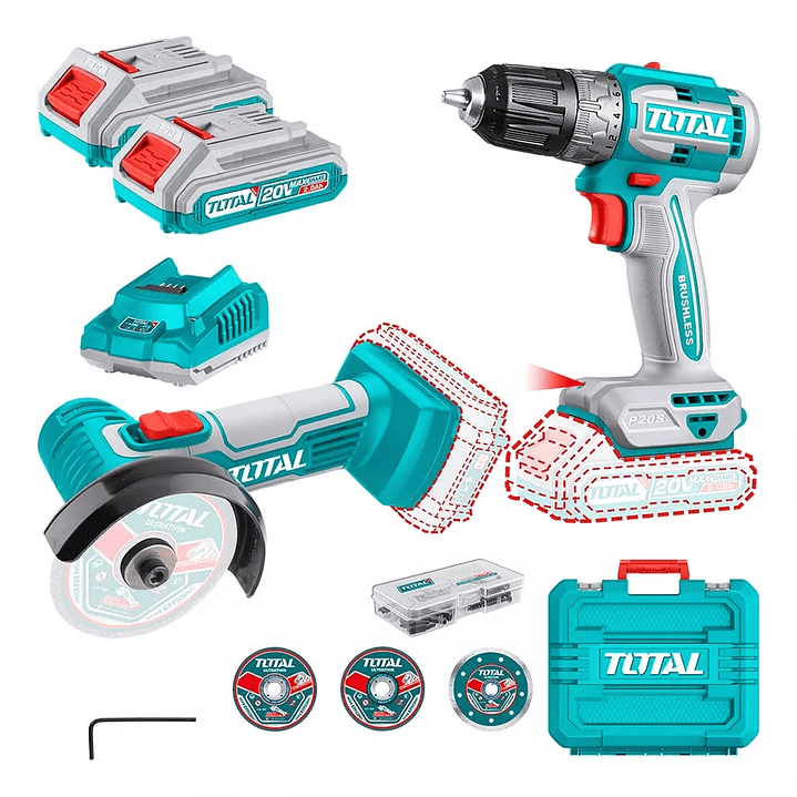 Mini Esmeril Inal 76mm + Taladro Inal 20v 10mm 52 Nm Total Color Turquesa Frecuencia 50 Hz/60 Hz 1