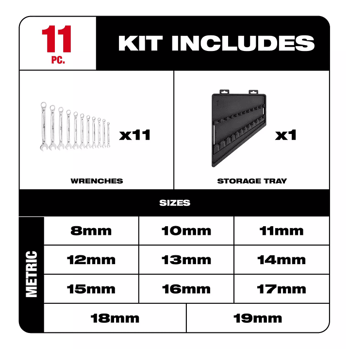 Juego De 11 Llaves Combinadas Metricas Milwaukee 48-22-9511 3