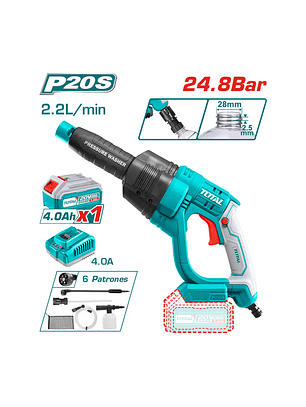 Hidrolavadora inalámbrica + Batería de 4Amp + Cargador 20V TOTAL TPWLI20084