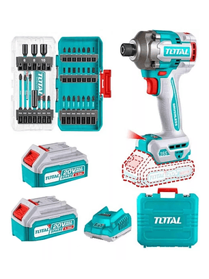 Atornillador De Impacto Inalambrico 1/4 20v + Puntas Total TOSLI240966