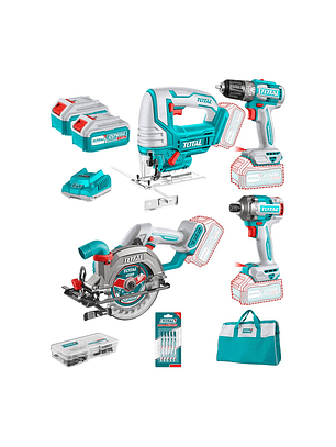 Kit 20V Taladro + Atornillador Impacto + Sierras Caladora + Circular TCKLI20106-7