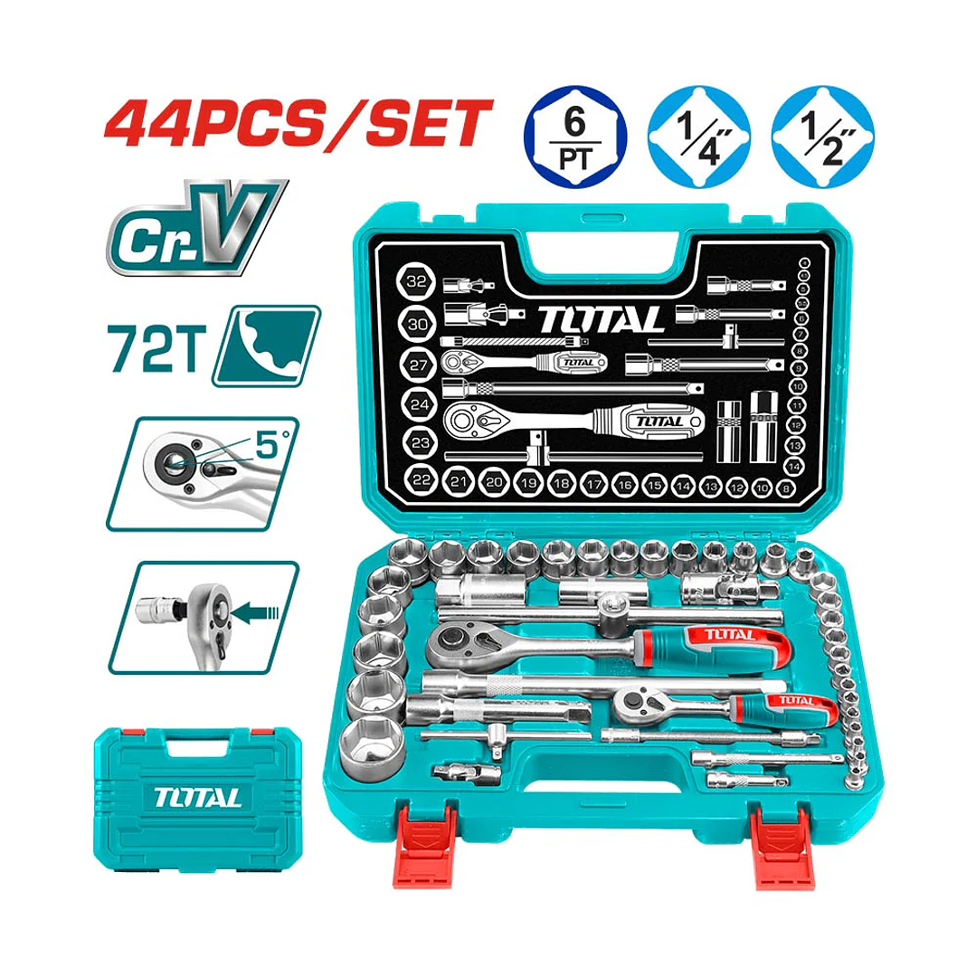 Set de 44 Dados de Acero Molibdeno 1/4''-1/2'' 2