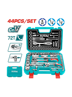 Set de 44 Dados de Acero Molibdeno 1/4''-1/2''