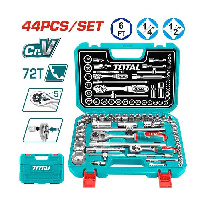 Set de 44 Dados de Acero Molibdeno 1/4''-1/2'' 2