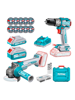 Taladro Blmotor + Esmeril Blmotor + 2 Bat + Carg + Acc Total TCKLI20273