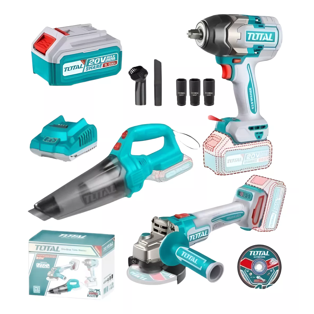 Kit Llave de Impacto de 850nm + Aspiradora + Esmeril Inalambrico + 2 baterias 5.0AH TOSLI240789 Total 1