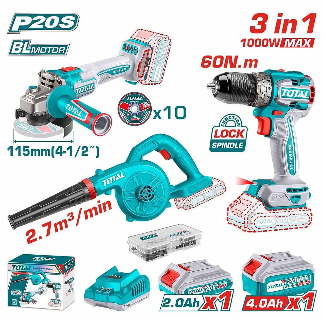 Kit Total Tosli241192 Taladro Percutor -  Esmeril - Sopladora 1