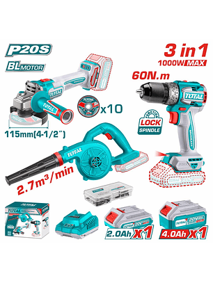 Kit Total Tosli241192 Taladro Percutor -  Esmeril - Sopladora