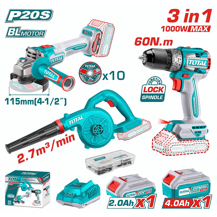Kit Total Tosli241192 Taladro Percutor -  Esmeril - Sopladora 1