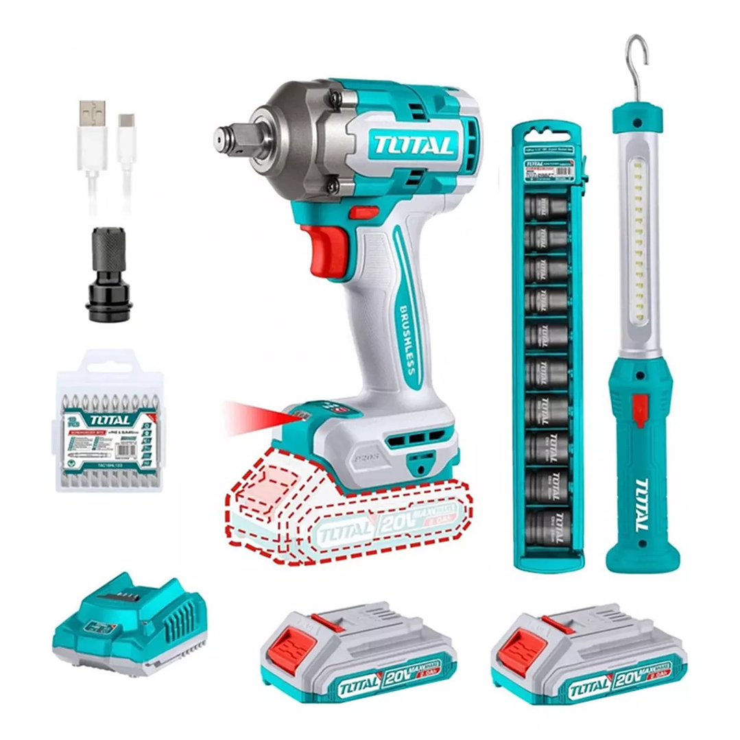 Kit Llave De Impacto 400nm - lámpara - dados - puntas Total Tosli23048 1