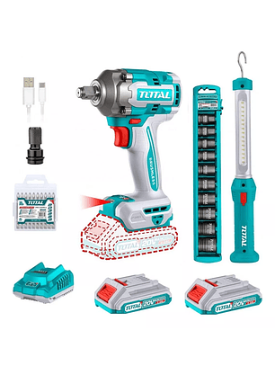 Kit Llave De Impacto 400nm - lámpara - dados - puntas Total Tosli23048