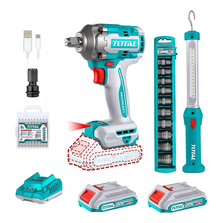 Kit Llave De Impacto 400nm - lámpara - dados - puntas Total Tosli23048 1