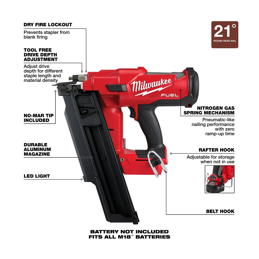 Clavadora M18 Fuel Milwaukee 2744-20 21 Grados 2